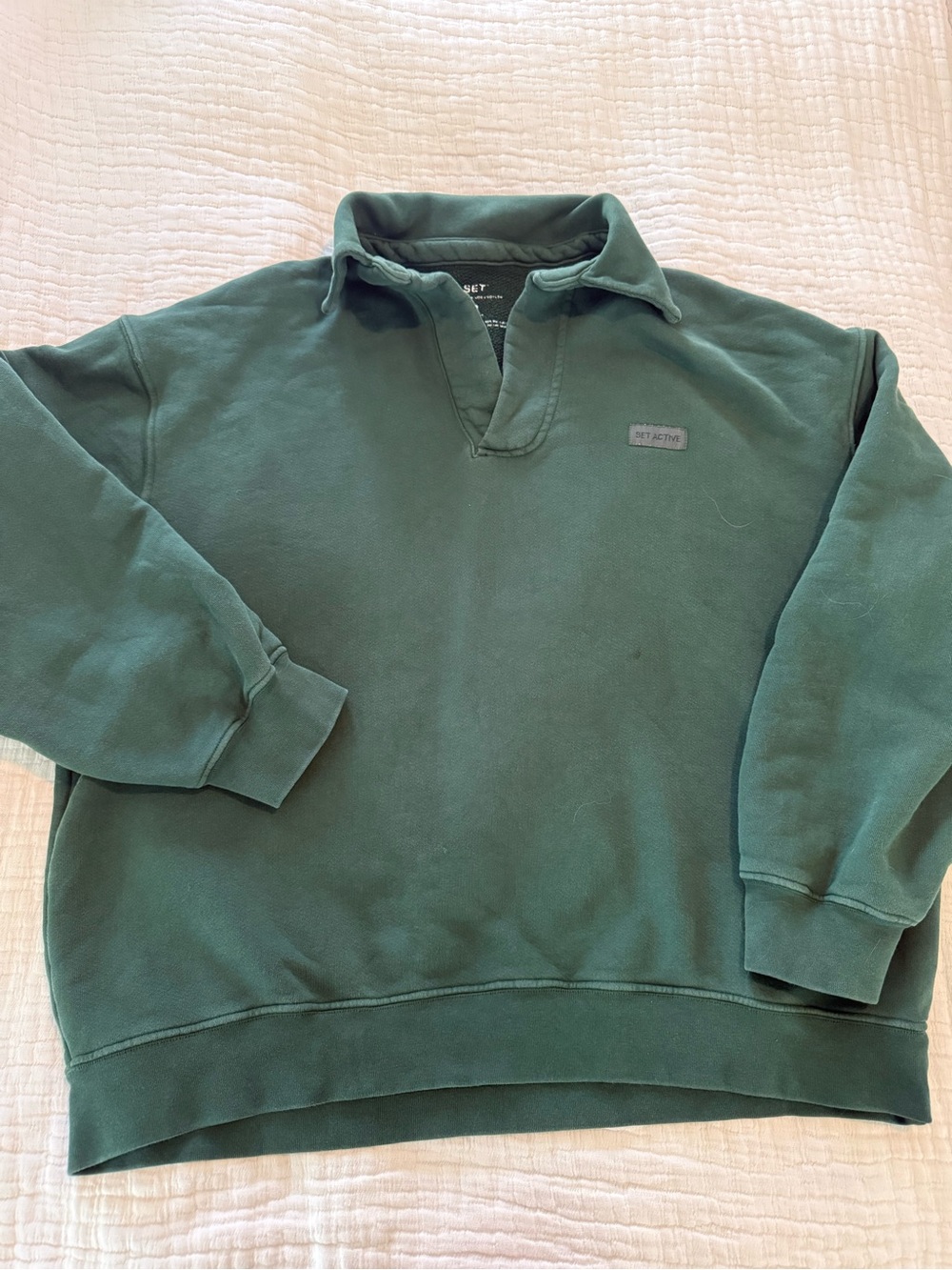 SET Active Deep Green Collar Pullover Sweatshirt GUC 1308 - Picture 2 of 10